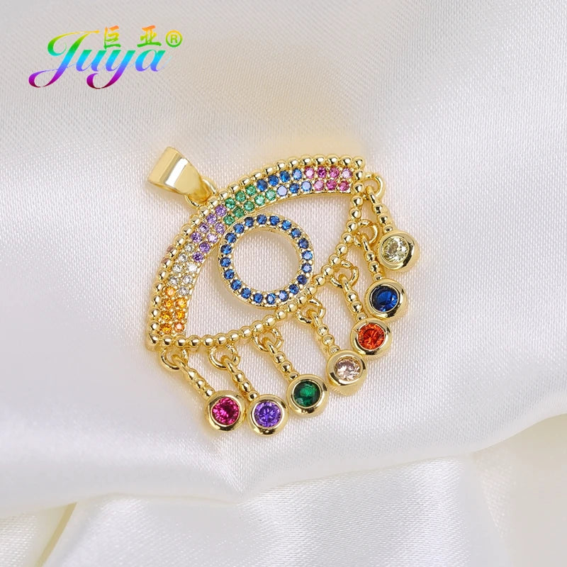 Juya Handmade 18K Real Gold Plated Hamsa Fatima Hand Greek Evil Eye Charms For DIY Trendy Enamel Pendant Talisman Jewelry Making