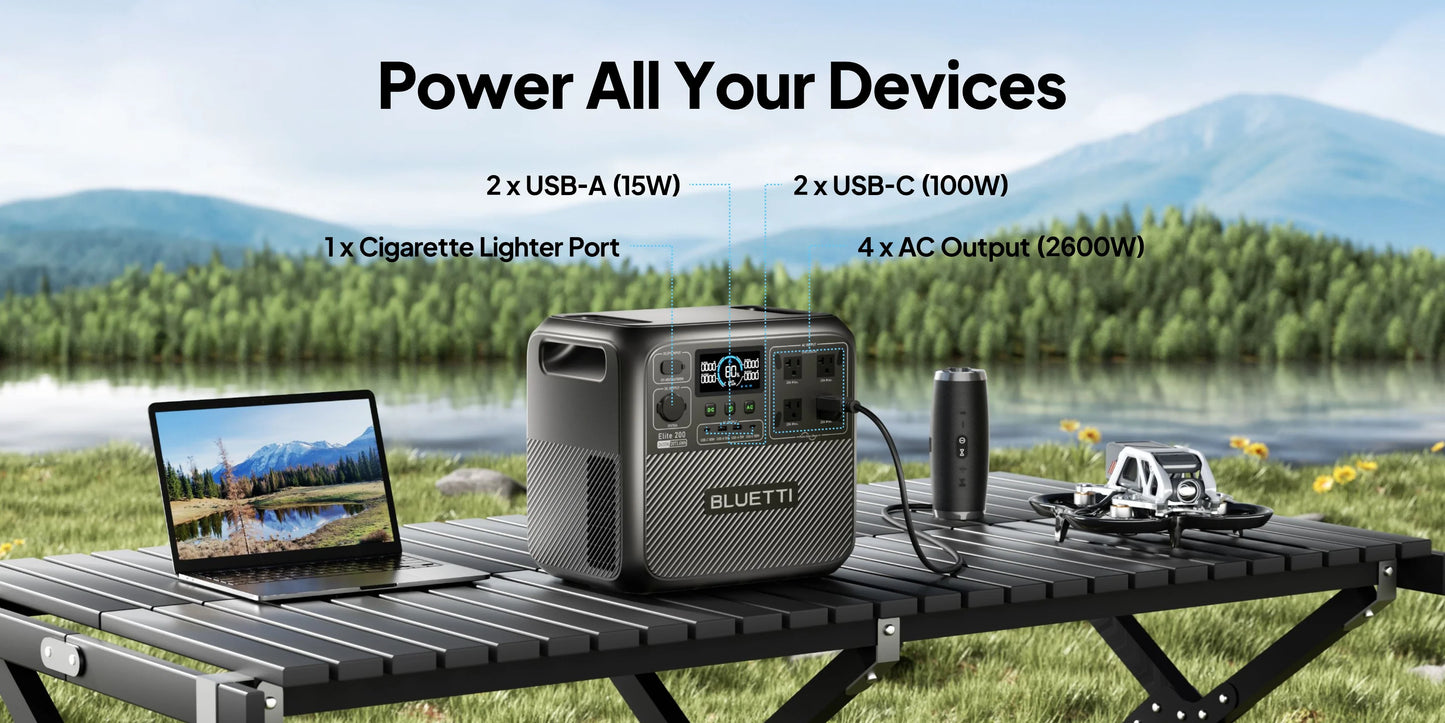 BLUETTI Elite 200 V2 Portable Power Station – 2600W AC Output, 2073Wh LiFePO₄ Battery