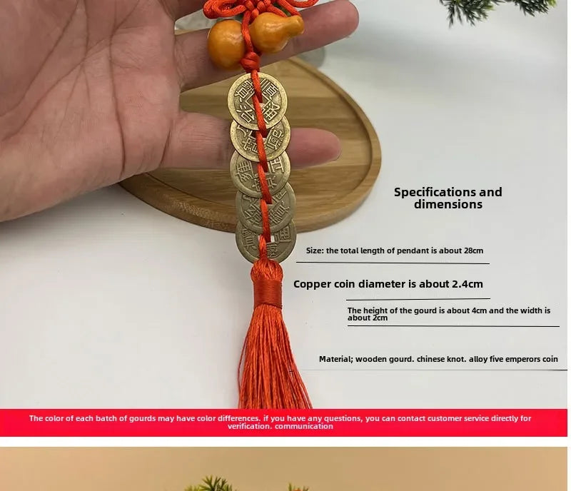 2024 Chinese Knot Tassel Auspicious Knot New Wooden Gourd Pure Copper Five Emperor Money Pendant Home Pendant Car Pendant