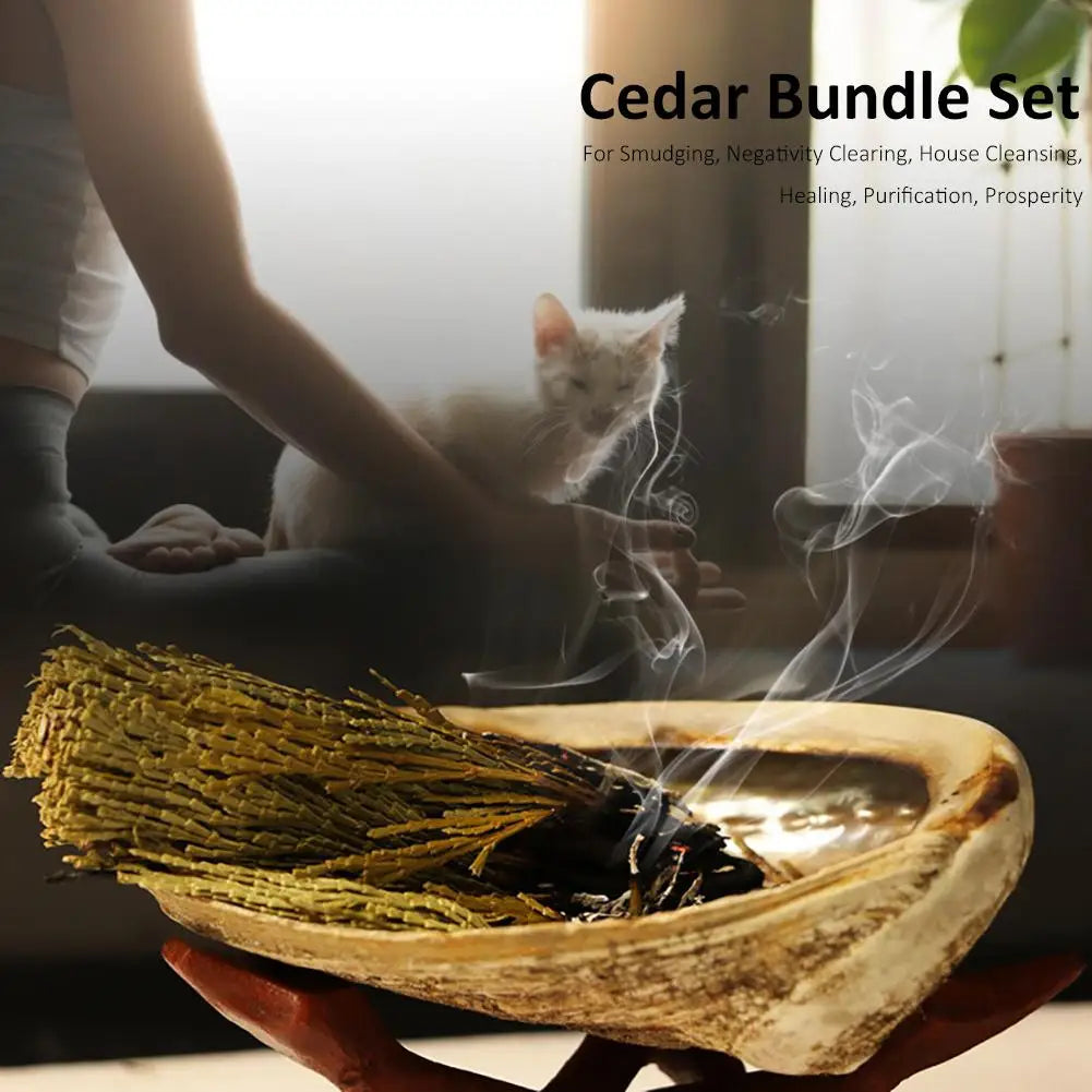 Home Cleansing & Smudging Kit with White Sage, Cedar, Rose Sage, Blue Sage, Palo Santo, Abalone & Stand, Smudge Feather Yoga Set