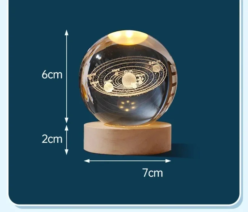 3D Moon Crystal Glass Globe Creative Clear Galaxy Saturn Crystal Sphere Bedside Night Light House Decoration Desk Accessories