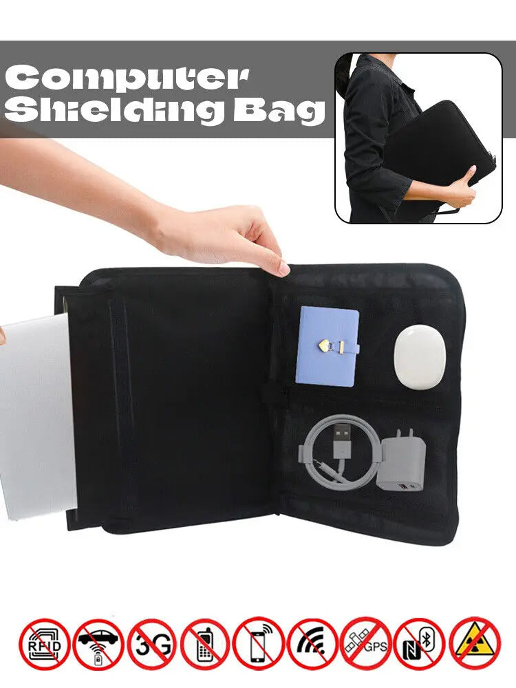 RFID Shielding Blocking Pouch Case Anti-Tracking Faraday Bag For Phones Device Large Wallet Case ID Card Car Key Black