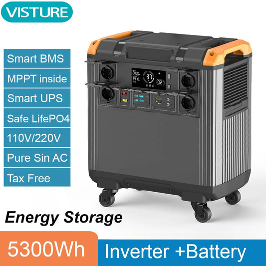 5300Wh Energy Storage System Power Station with UPS BMS Home Outdoor 5KWh Battery 110V 220V LifePO4 Power Supply 3000W Inverter