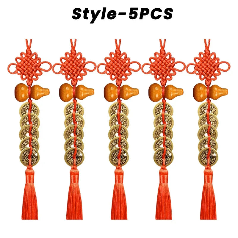 2024 Chinese Knot Tassel Auspicious Knot New Wooden Gourd Pure Copper Five Emperor Money Pendant Home Pendant Car Pendant