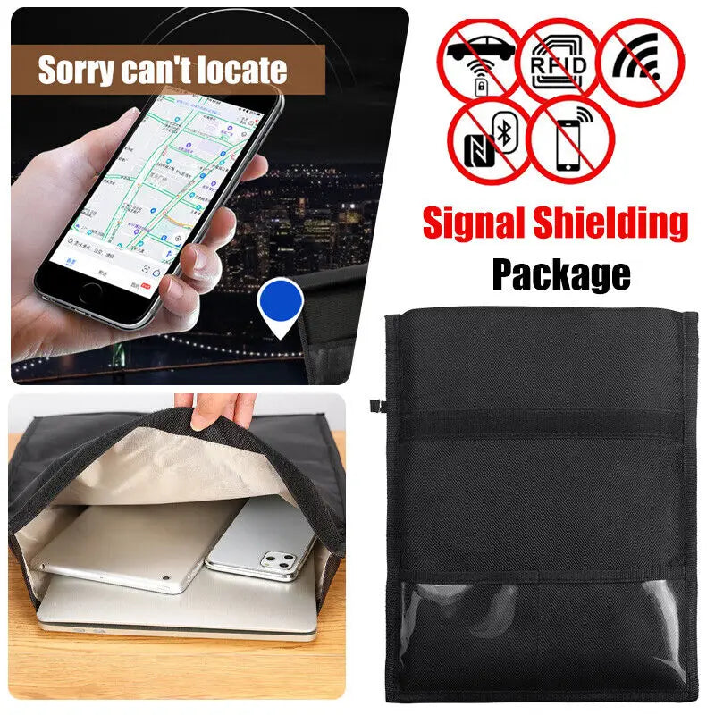 RFID Shielding Blocking Pouch Case Anti-Tracking Faraday Bag For Phones Device Large Wallet Case ID Card Car Key Black