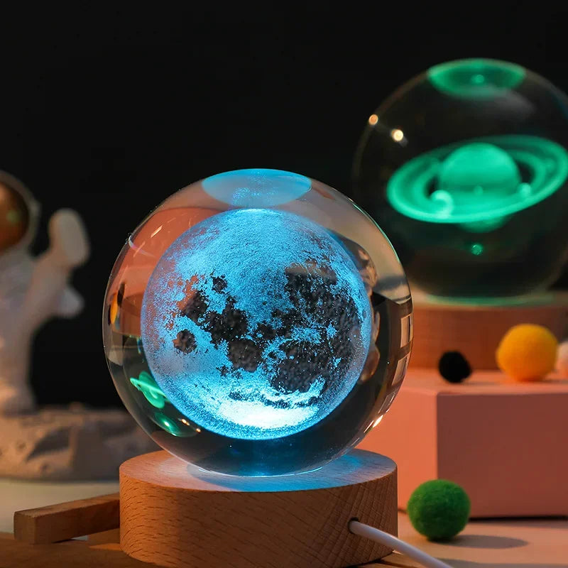 3D Moon Crystal Glass Globe Creative Clear Galaxy Saturn Crystal Sphere Bedside Night Light House Decoration Desk Accessories