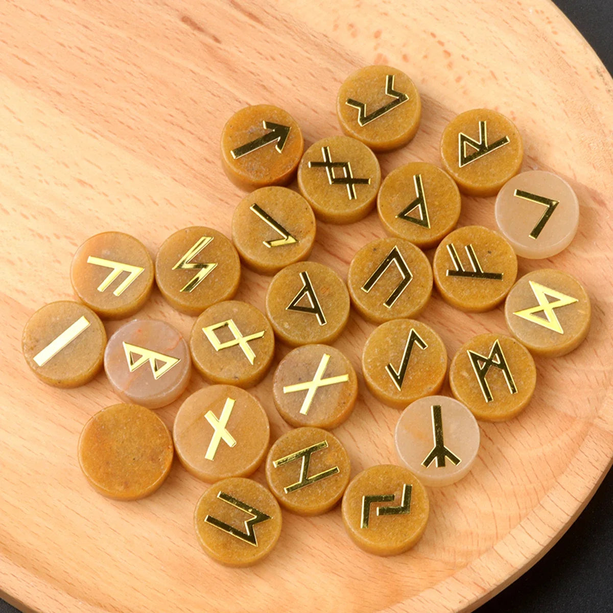 25pcs Natural Crystal Runes Signs Roundel Stone Runic Alphabets Letters Sacred Symbol Healing Gem Energy Amulet Reiki Chakra Set