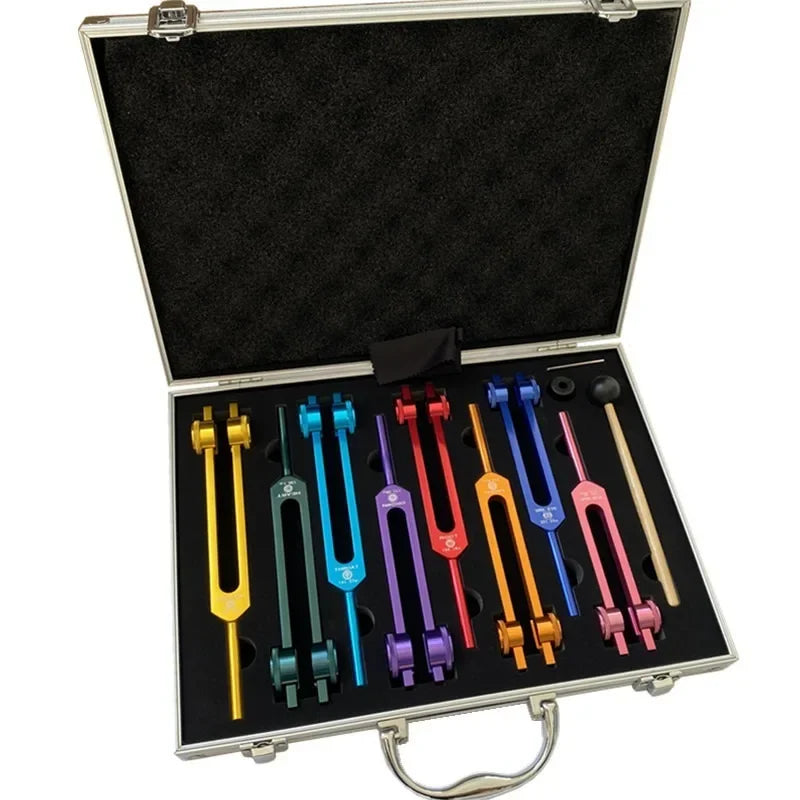 8pcs Colorful Tuning Fork Set Aluminum Alloy Chakras Diapason Sound Healing Yoga Meditation Tuning Forks Diapasons Therapy Gifts