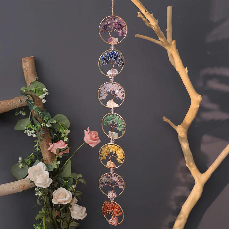 Crystals Tree of Life 7 Chakras Healing Hanging Meditation Raw Natural Stones Gemstone Sun Catcher Reiki Product Yoga Room Decor