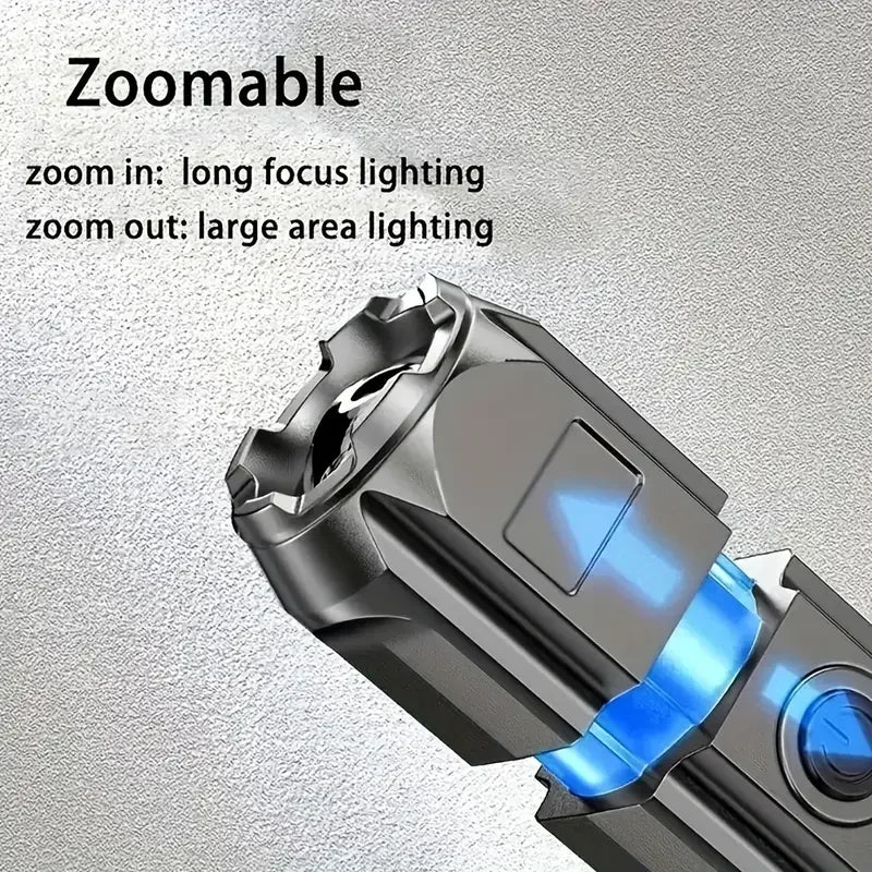 Strong LED Flashlight With Telescopic Zoom Tactical Flashlight Rechargeable USB Portable Spotlight Remote Camping Flashlight