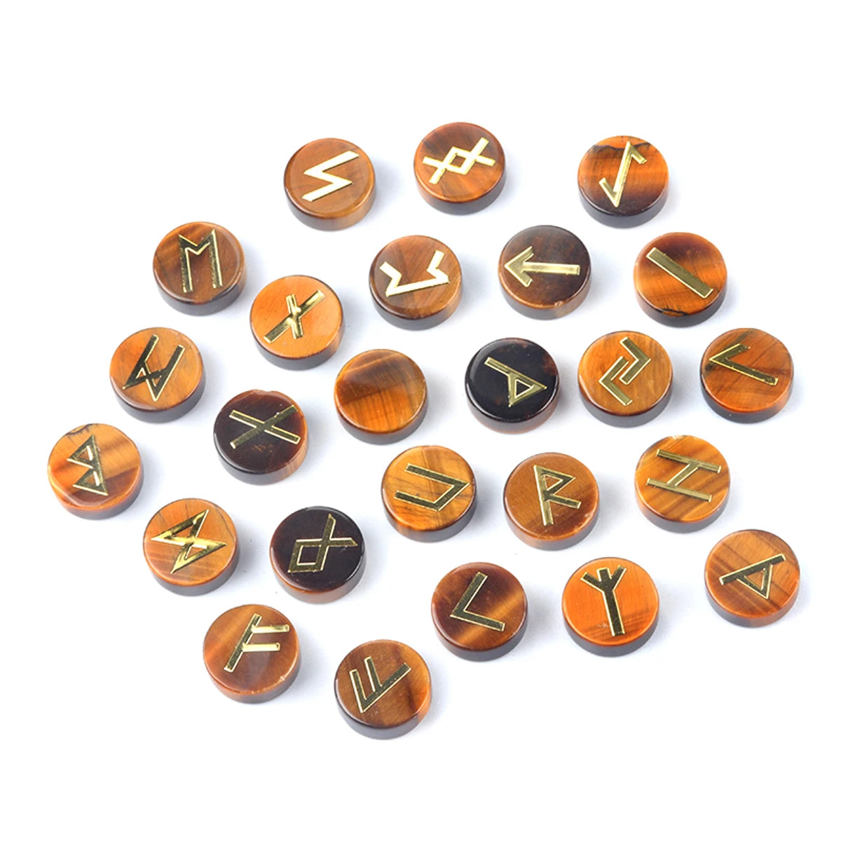 25pcs Natural Crystal Runes Signs Roundel Stone Runic Alphabets Letters Sacred Symbol Healing Gem Energy Amulet Reiki Chakra Set