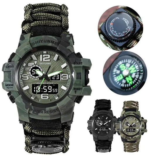 ⌚ Tactical Survival Paracord Watch – Waterproof Military-Grade Outdoor Emergency Gear with Compass, Thermometer & LED Display