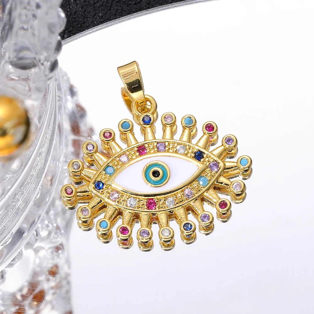 Juya Handmade 18K Real Gold Plated Hamsa Fatima Hand Greek Evil Eye Charms For DIY Trendy Enamel Pendant Talisman Jewelry Making