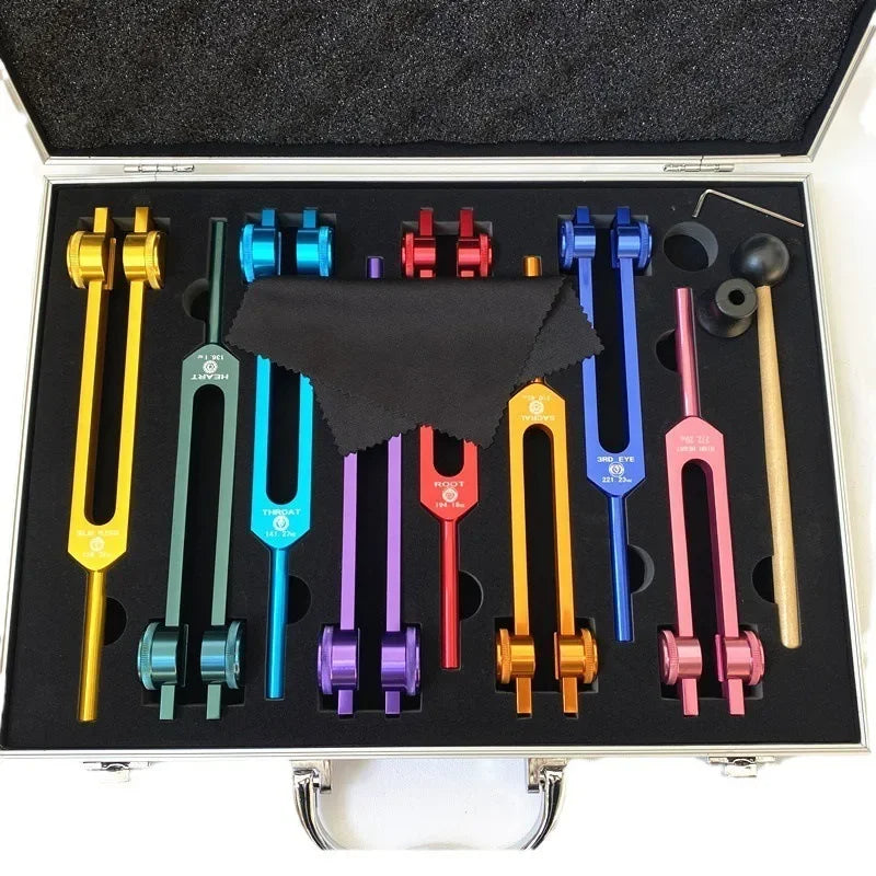 8pcs Colorful Tuning Fork Set Aluminum Alloy Chakras Diapason Sound Healing Yoga Meditation Tuning Forks Diapasons Therapy Gifts