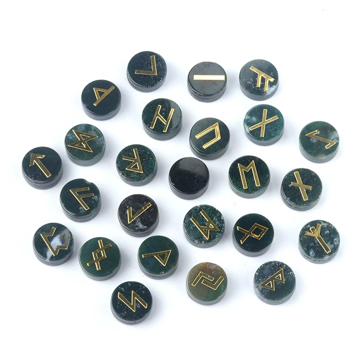 25pcs Natural Crystal Runes Signs Roundel Stone Runic Alphabets Letters Sacred Symbol Healing Gem Energy Amulet Reiki Chakra Set