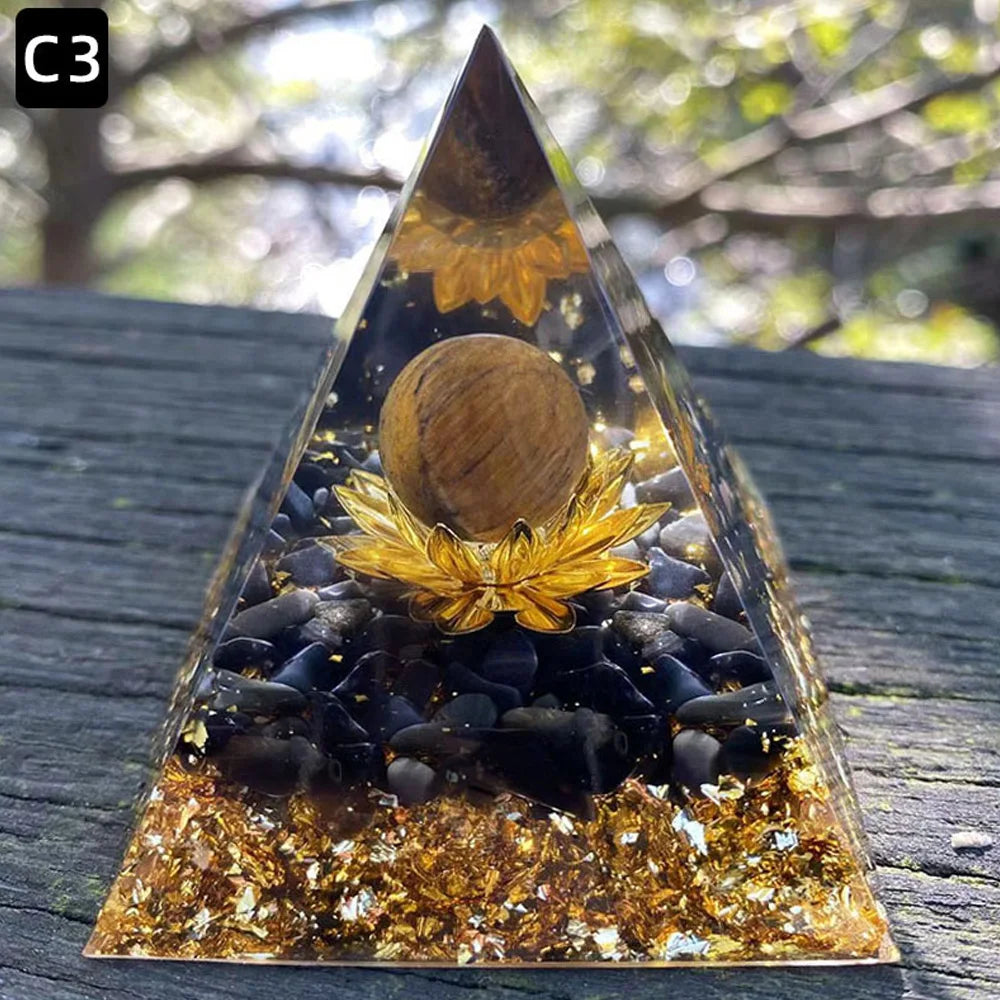 6cm Energy Pyramid Orgonite Reiki Natural Amethyst Ball Healing Crystal Chakra Tool Ornaments Resin Stones Home Decoration Gifts