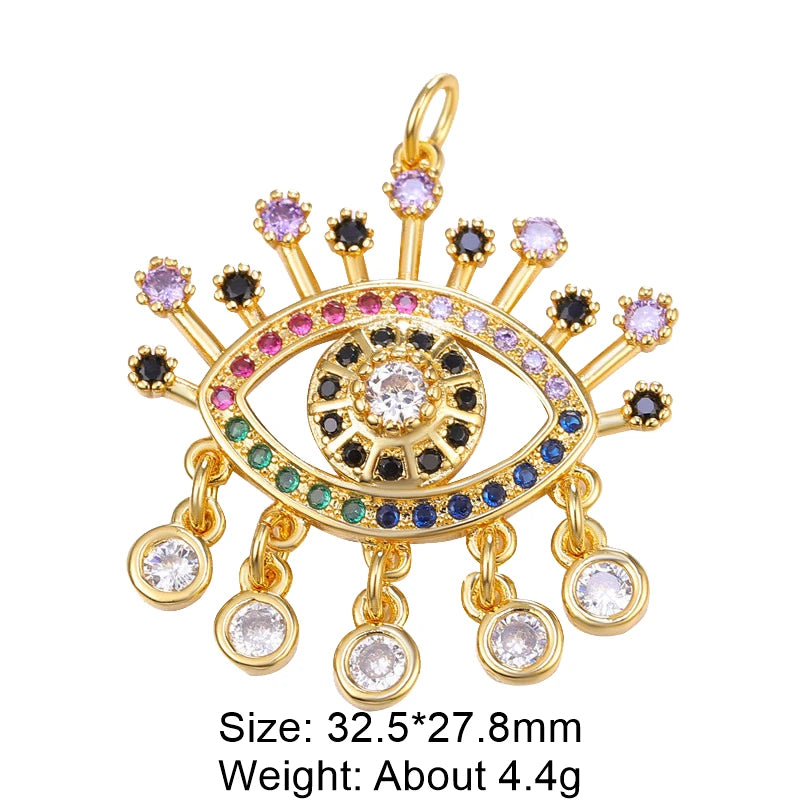 Juya Handmade 18K Real Gold Plated Hamsa Fatima Hand Greek Evil Eye Charms For DIY Trendy Enamel Pendant Talisman Jewelry Making