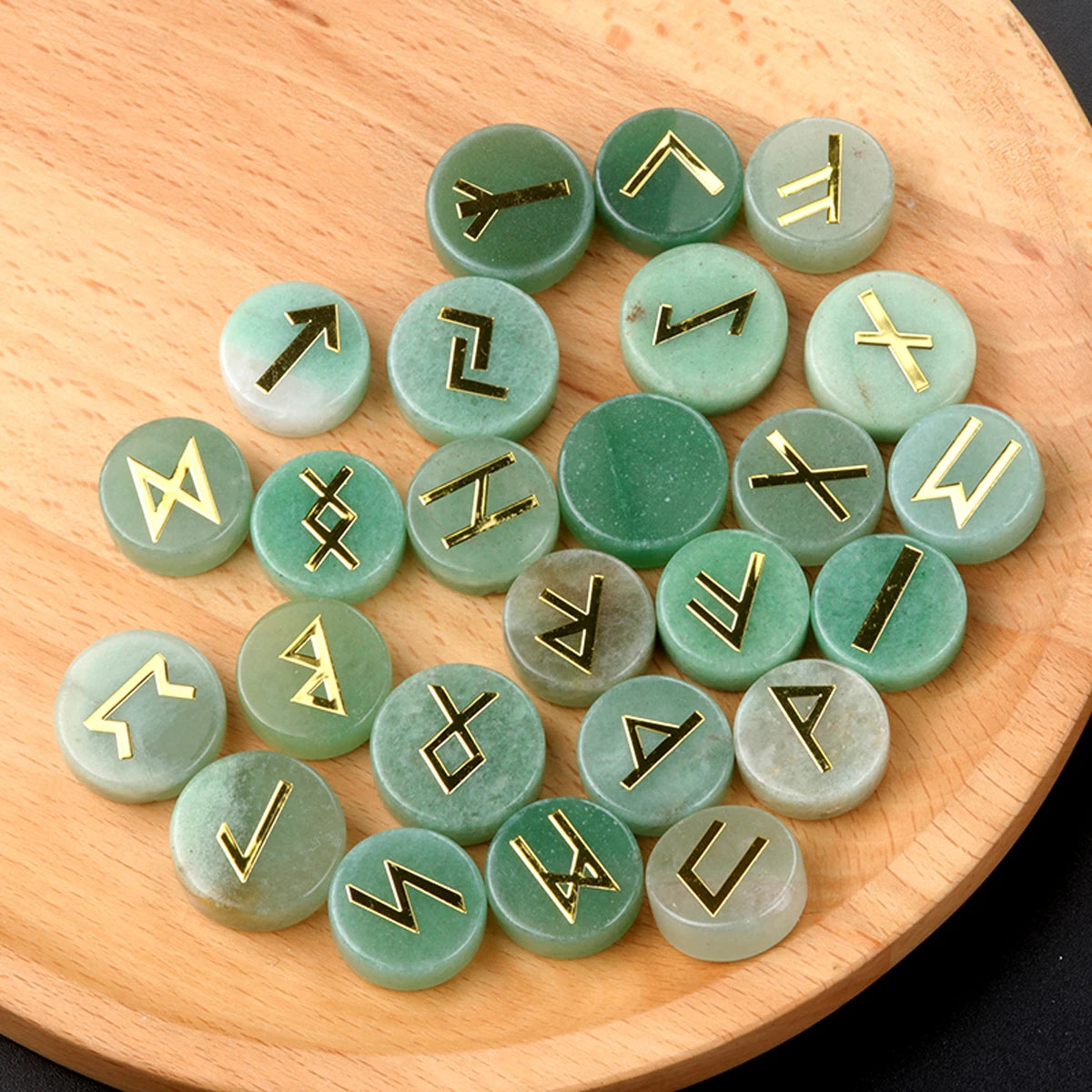 25pcs Natural Crystal Runes Signs Roundel Stone Runic Alphabets Letters Sacred Symbol Healing Gem Energy Amulet Reiki Chakra Set