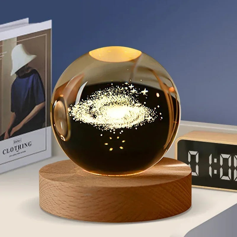 12 Constellation 3DGlass Craft Decoration Crystal Ball Laser Engraved Birthday  Solar System Gift Wooden Base Home Desktop Decor