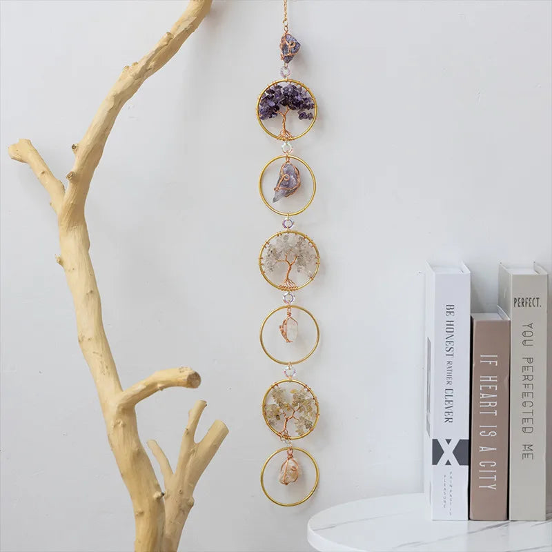 Crystals Tree of Life 7 Chakras Healing Hanging Meditation Raw Natural Stones Gemstone Sun Catcher Reiki Product Yoga Room Decor