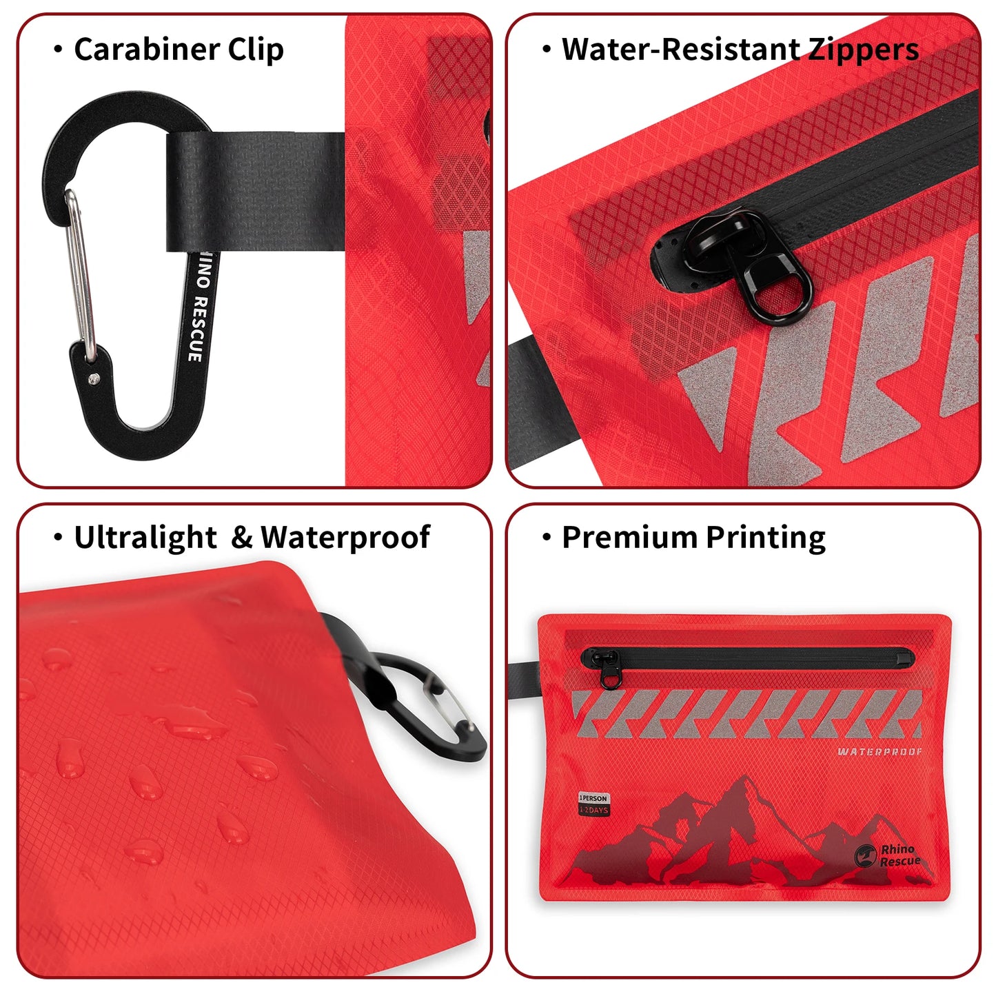 Small First Aid Kit RHINO RESCUE Ultralight Waterproof Medical Kit for Hiking Camping Backpacking Cycling Travel Vehicles 107PC