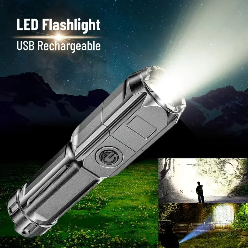 Strong LED Flashlight With Telescopic Zoom Tactical Flashlight Rechargeable USB Portable Spotlight Remote Camping Flashlight