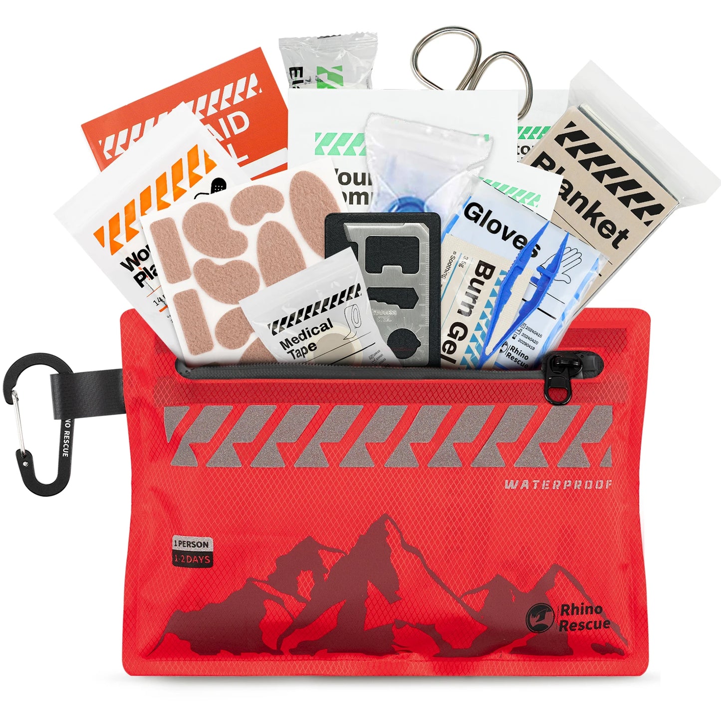 Small First Aid Kit RHINO RESCUE Ultralight Waterproof Medical Kit for Hiking Camping Backpacking Cycling Travel Vehicles 107PC