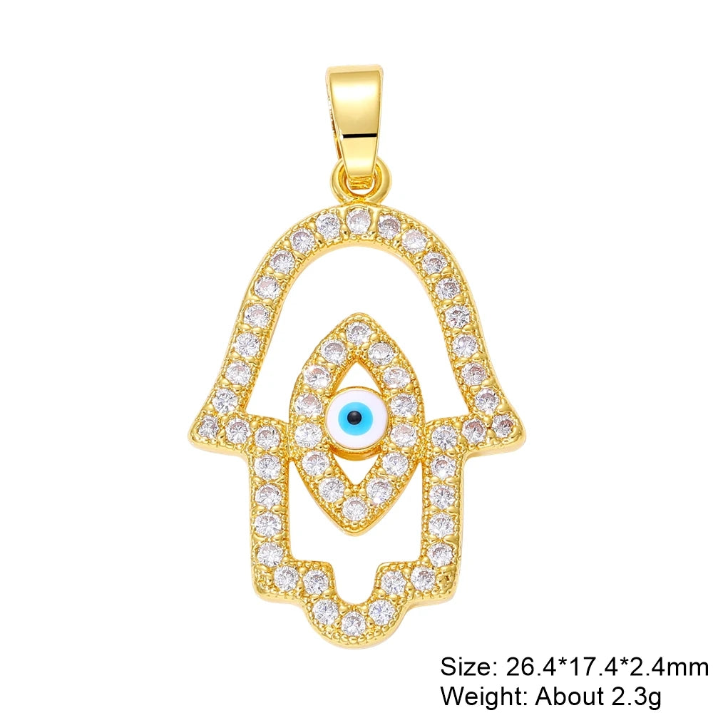 Juya Handmade 18K Real Gold Plated Hamsa Fatima Hand Greek Evil Eye Charms For DIY Trendy Enamel Pendant Talisman Jewelry Making