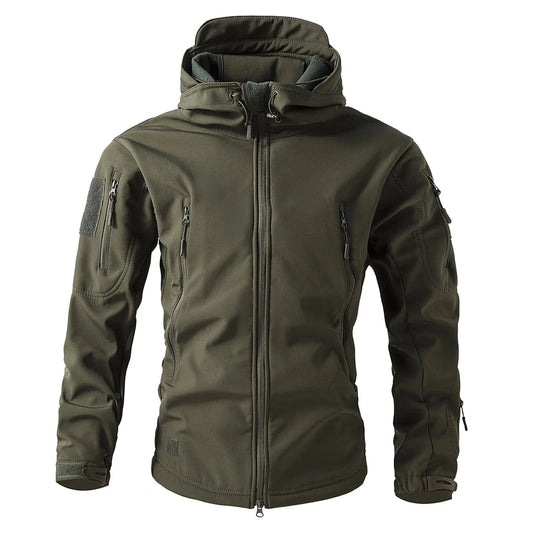 Men's Hooded Tactical Fleece Jackets Solid Outdoor Sport Climbing Hiking Camping Windbreak Multi-Pockets Three-in-One Outwears