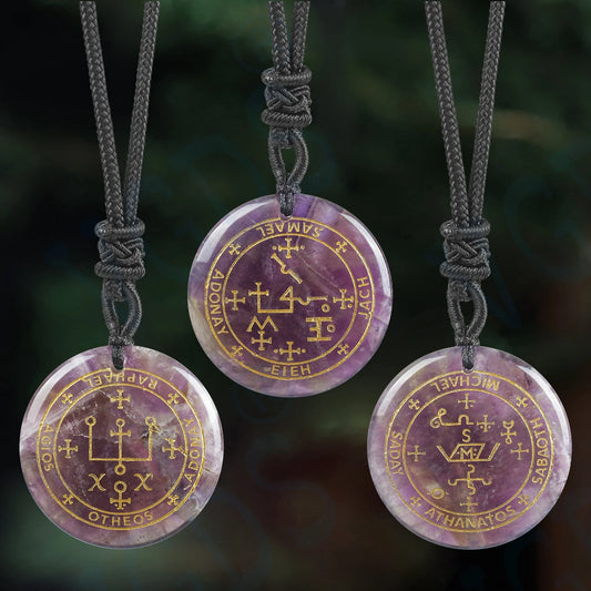 🜂 Seven Archangels Amulet | Seal of Solomon in Natural Amethyst or Clear Quartz