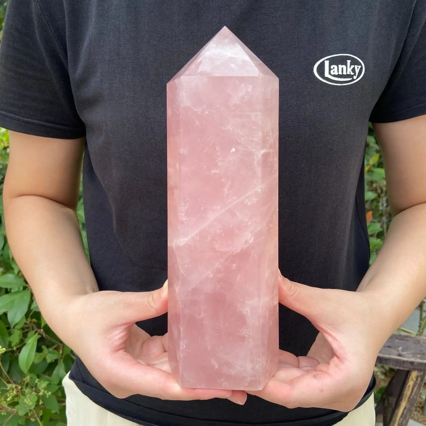 Natural Pink Rose Quartz Crystal Obelisk Wand Point Healing