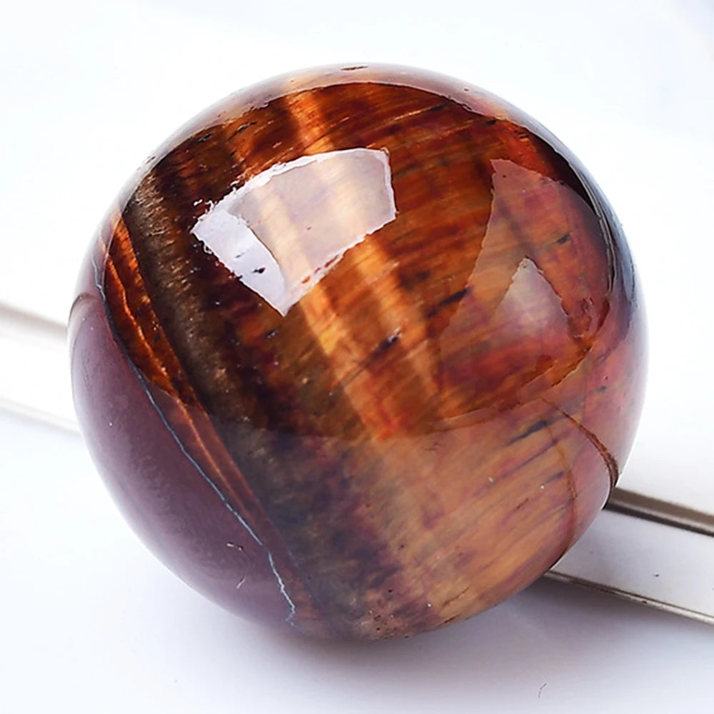 Red Tiger’s Eye Sphere – Polished Quartz Crystal for Energy Protection, Focus & Feng Shui Enhancement