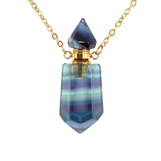 Natural Crystal Perfume Bottle Pendant Necklace – Essential Oil Diffuser Jewelry