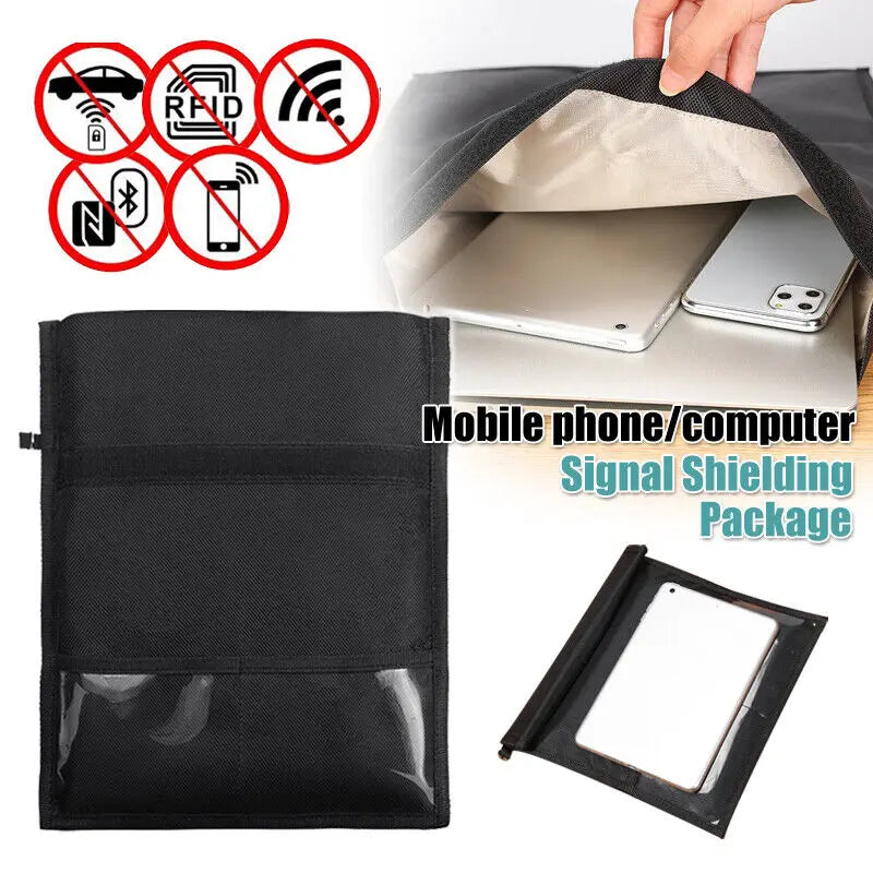 RFID Shielding Blocking Pouch Case Anti-Tracking Faraday Bag For Phones Device Large Wallet Case ID Card Car Key Black