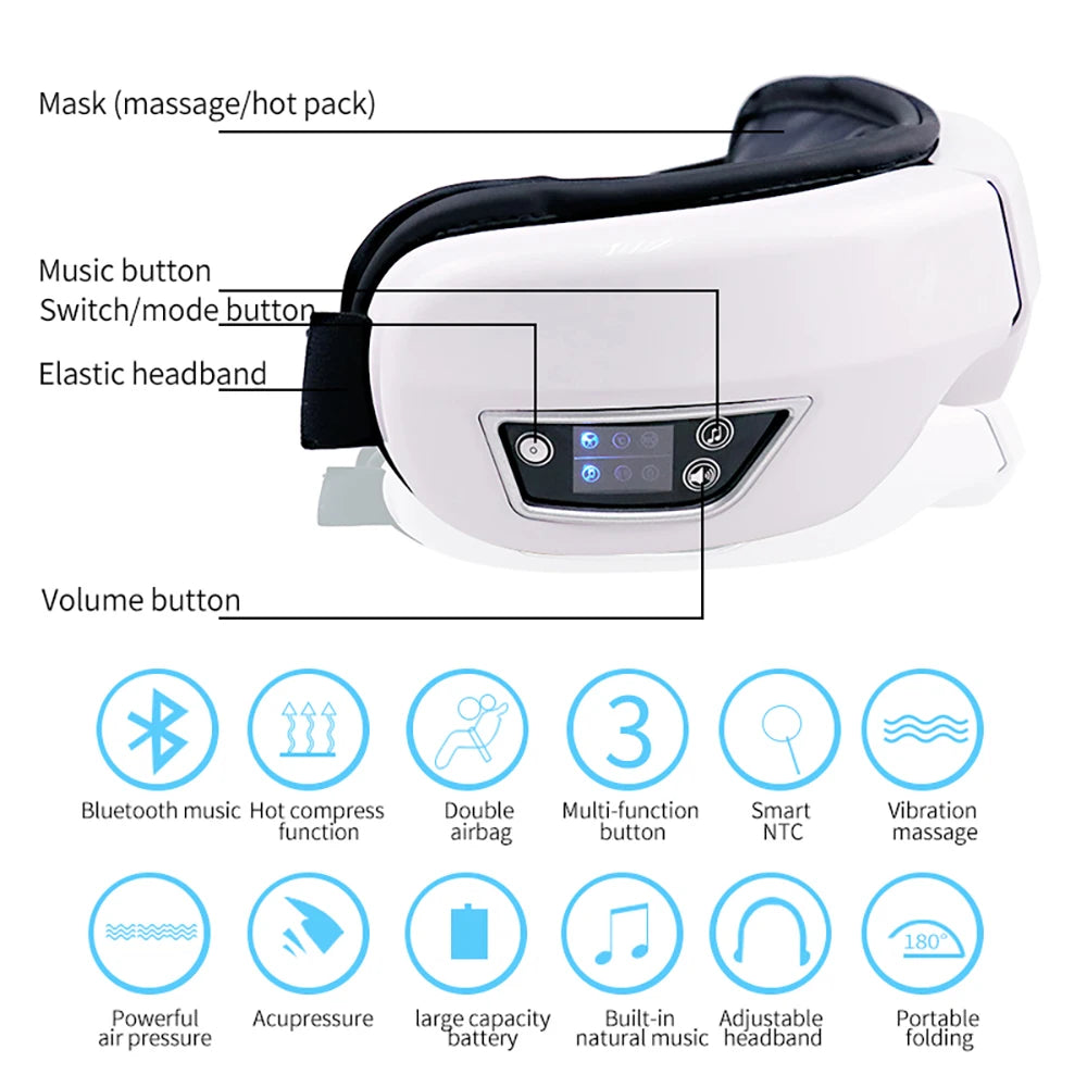 6D Smart Vibration Eye Therapy Massager Mask with Bluetooth Music