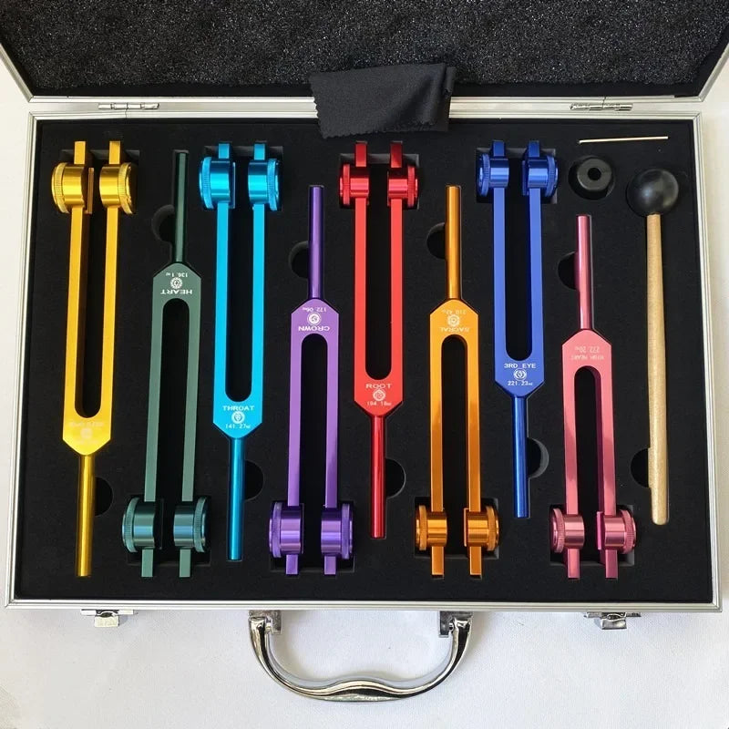 8pcs Colorful Tuning Fork Set Aluminum Alloy Chakras Diapason Sound Healing Yoga Meditation Tuning Forks Diapasons Therapy Gifts