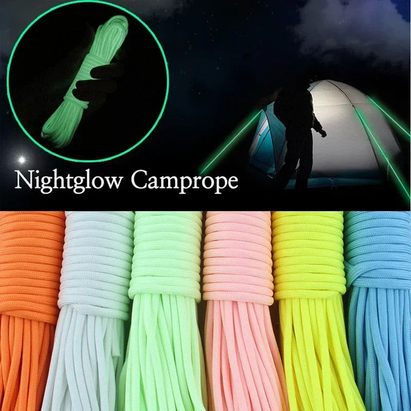 Luminous 9-Core 550 Paracord – Heavy-Duty 4mm Glow-in-the-Dark Nylon Survival Rope (20M)