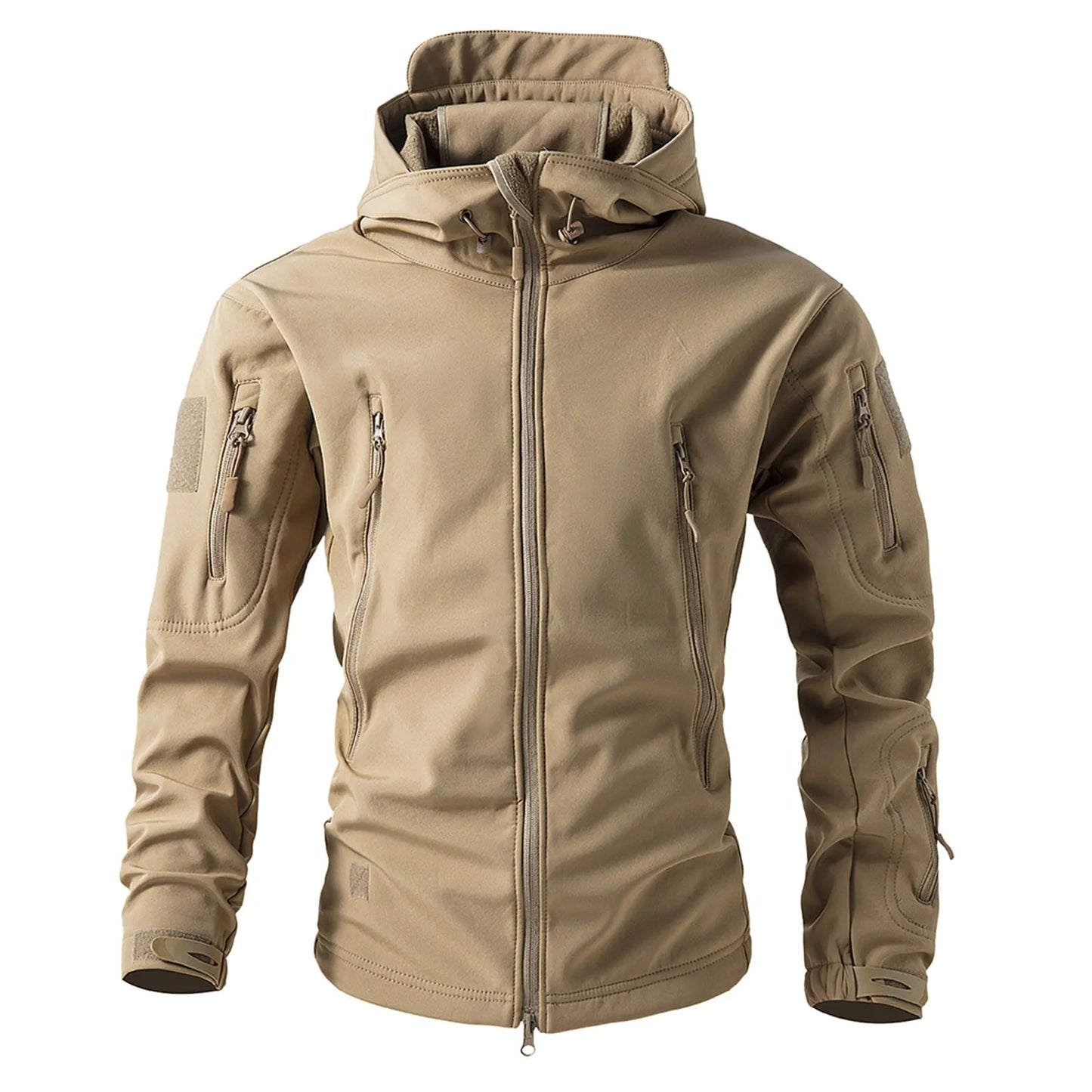 Men's Hooded Tactical Fleece Jackets Solid Outdoor Sport Climbing Hiking Camping Windbreak Multi-Pockets Three-in-One Outwears