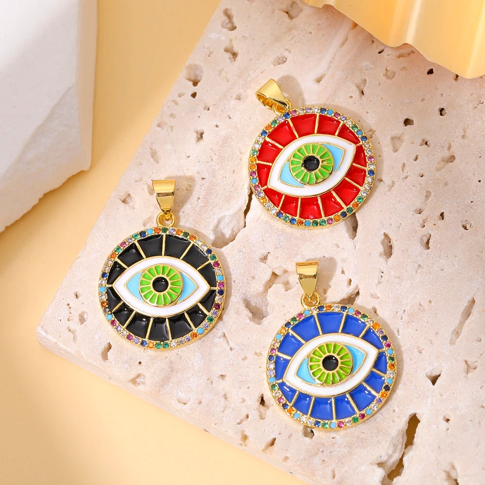 Juya Handmade 18K Real Gold Plated Hamsa Fatima Hand Greek Evil Eye Charms For DIY Trendy Enamel Pendant Talisman Jewelry Making