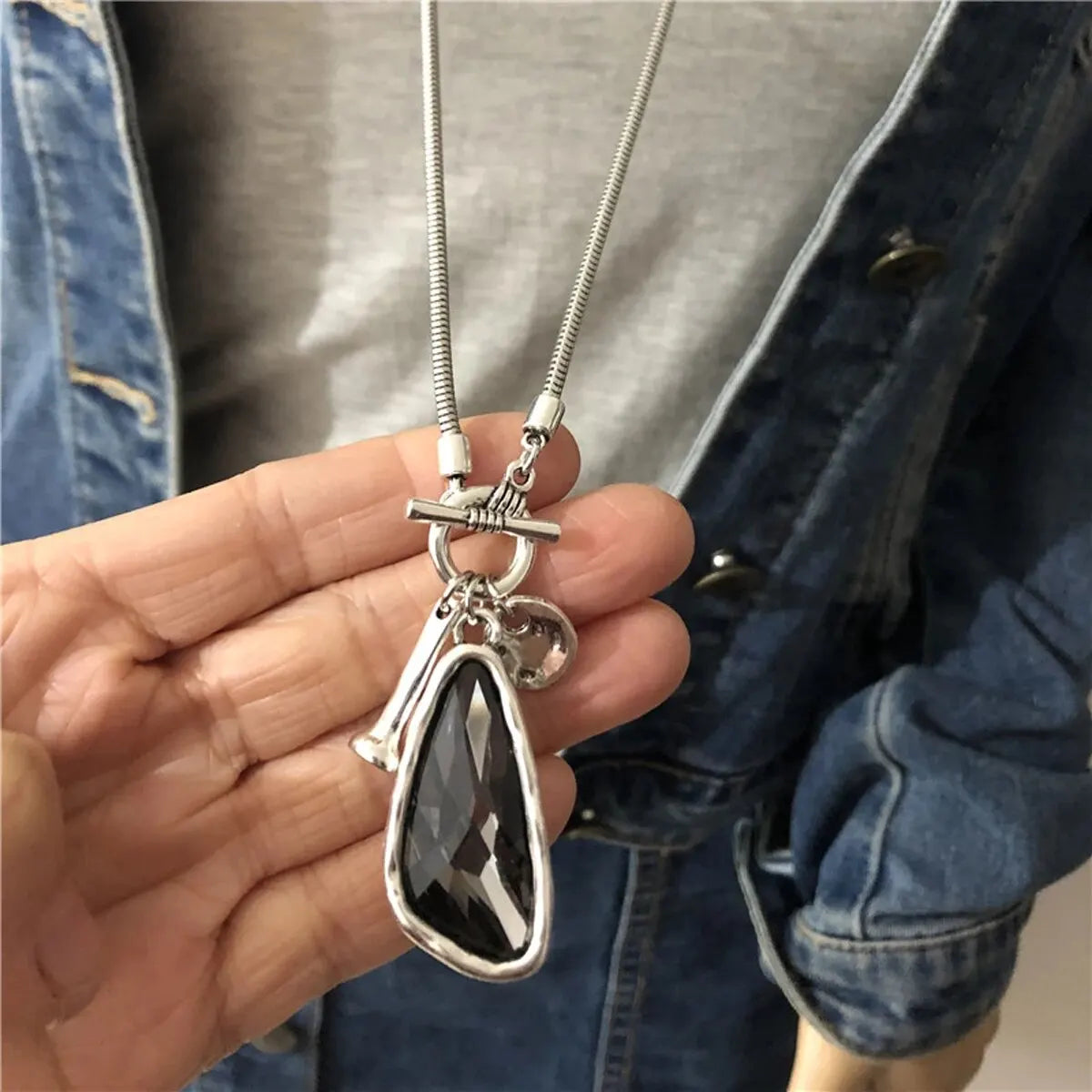 1 Simple And Personalized Long Heterosexual Oversized Irregular Crystal Talisman Sweater Chain Necklace