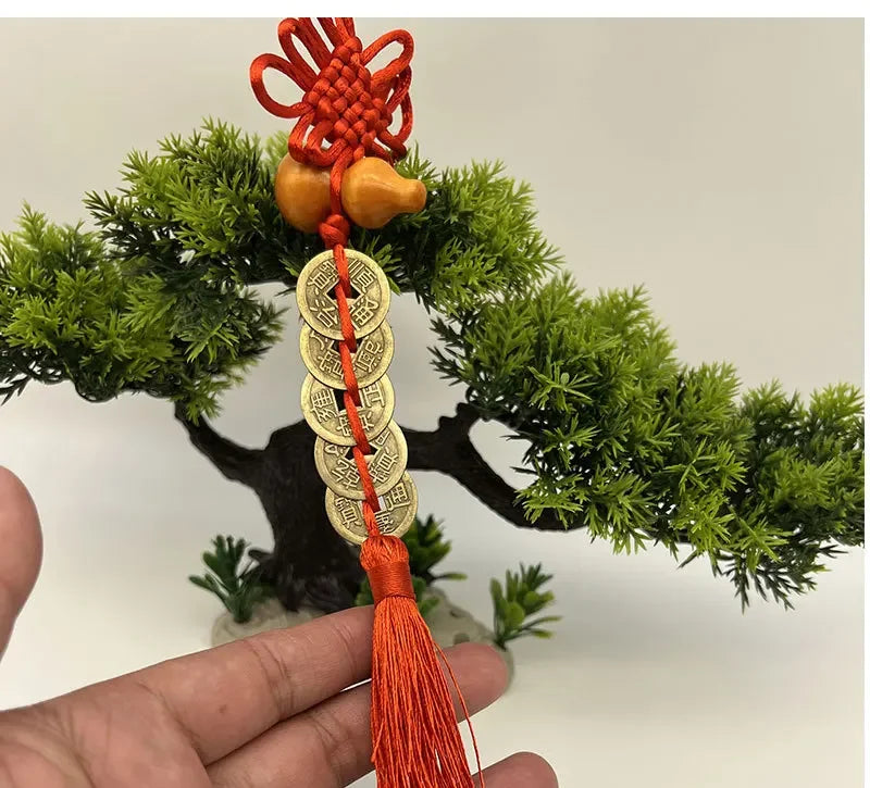 2024 Chinese Knot Tassel Auspicious Knot New Wooden Gourd Pure Copper Five Emperor Money Pendant Home Pendant Car Pendant