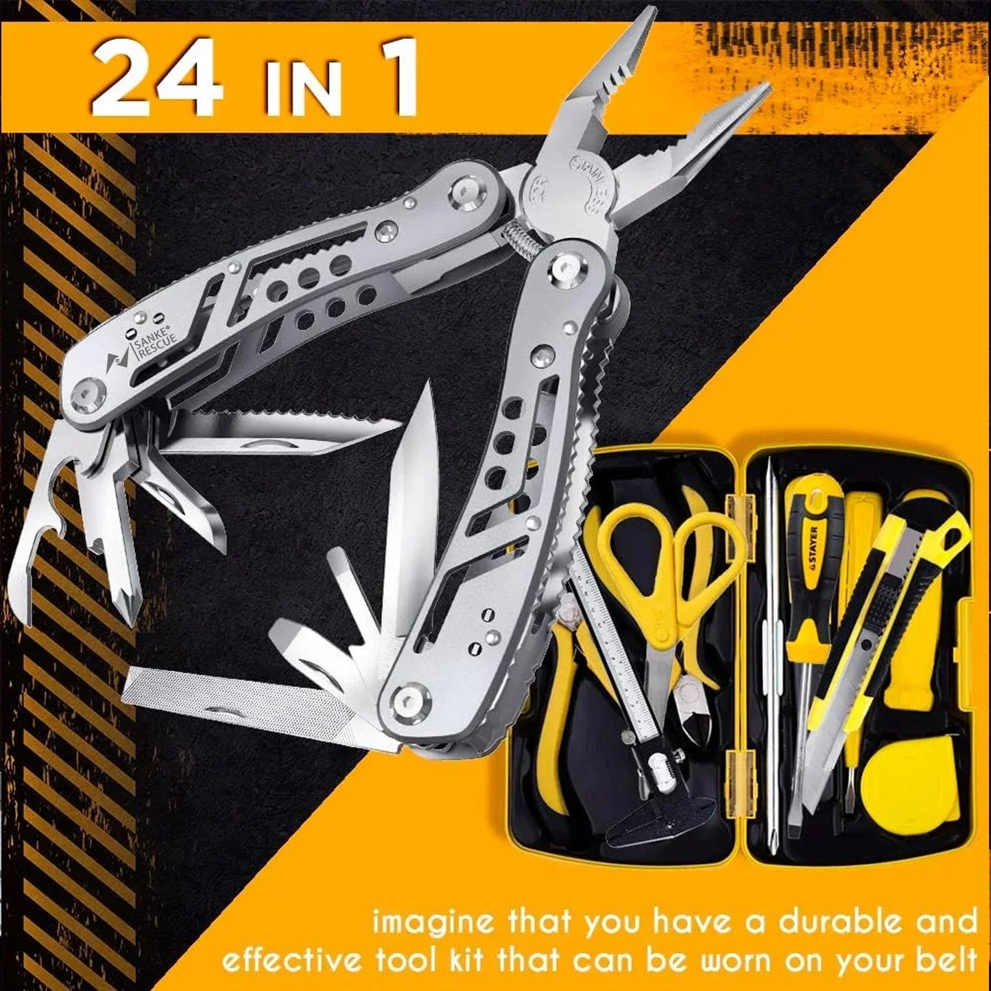 24-in-1 Professional Multi-Tool – Heavy-Duty Survival Pliers with Knife, Screwdrivers & More