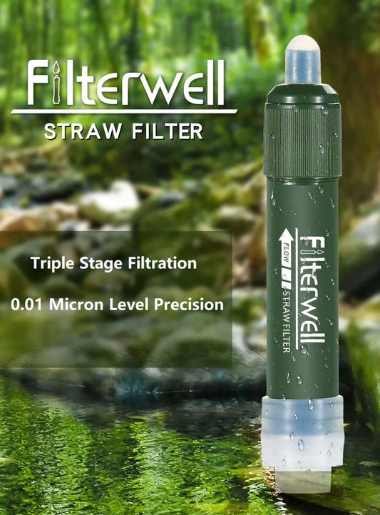 Filterwell Carbon Survival Straw – 4000L Triple-Stage Water Purifier for Prepping, Camping & Emergency Use