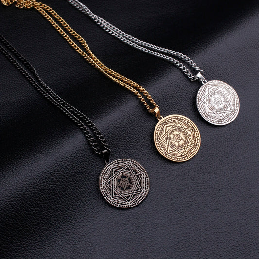 The Seal of the True God The Sigil of Ameth Sigillium Dei Emeth Amulet Jewelry Stainless Steel Laser Marking Pendant Necklace