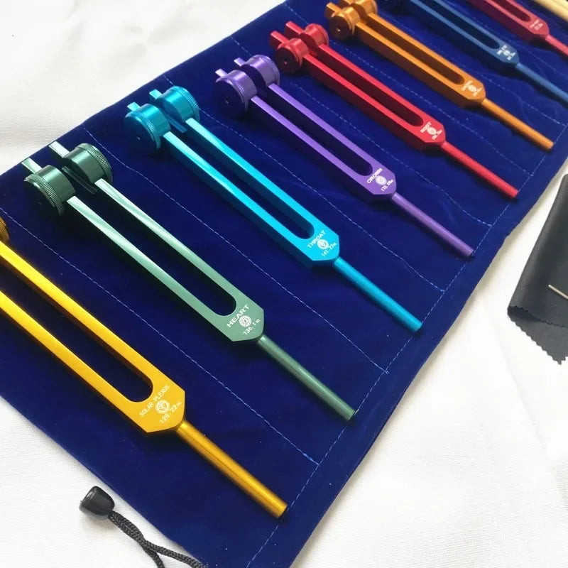 8pcs Colorful Tuning Fork Set Aluminum Alloy Chakras Diapason Sound Healing Yoga Meditation Tuning Forks Diapasons Therapy Gifts