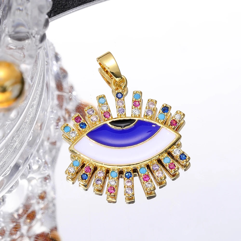 Juya Handmade 18K Real Gold Plated Hamsa Fatima Hand Greek Evil Eye Charms For DIY Trendy Enamel Pendant Talisman Jewelry Making