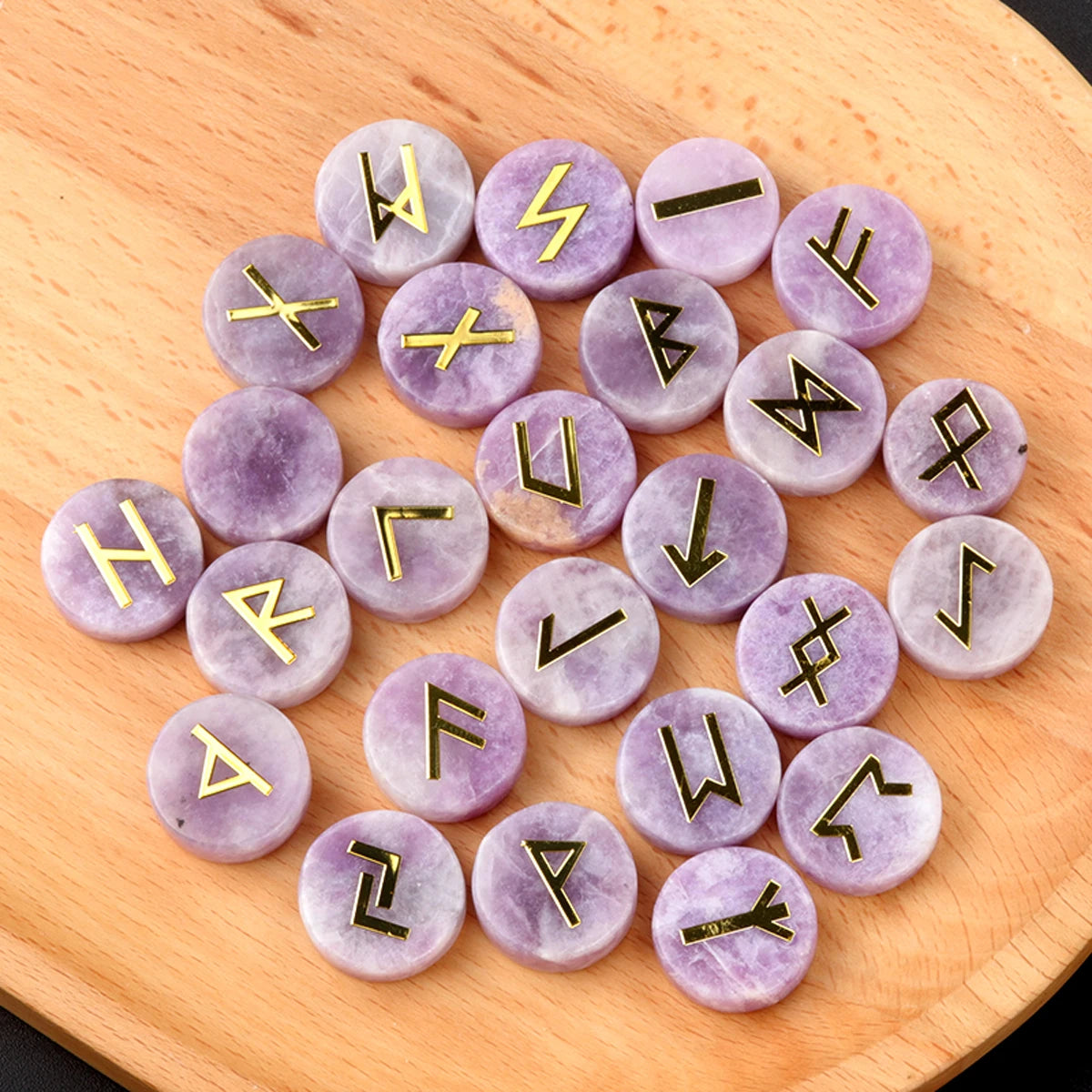 25pcs Natural Crystal Runes Signs Roundel Stone Runic Alphabets Letters Sacred Symbol Healing Gem Energy Amulet Reiki Chakra Set