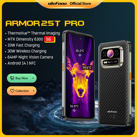 【World Premiere】Ulefone Armor 25T Pro 5G  Thermal Imaging Rugged Phone  Android 14 33W 50MP+64MP NFC Waterproof Smartphone