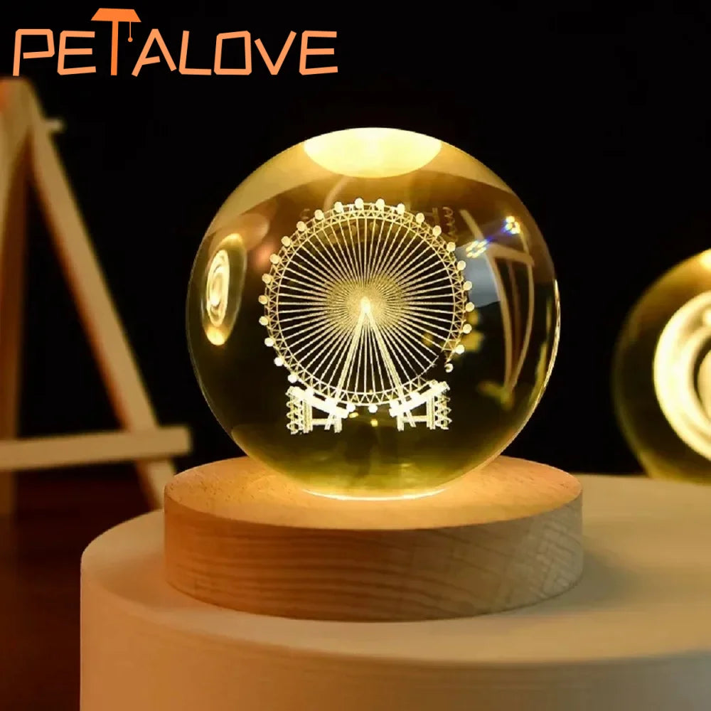 3D Moon Crystal Glass Globe Creative Clear Galaxy Saturn Crystal Sphere Bedside Night Light House Decoration Desk Accessories