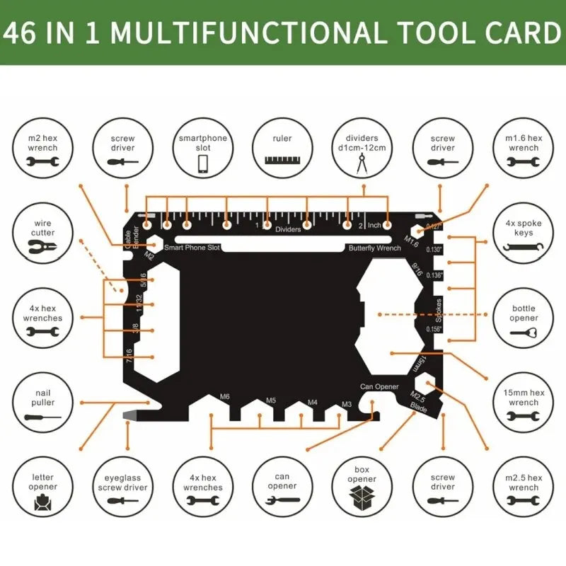 Multi Tool 46 in 1 Credit Card Size Outdoor Camping Survival Accessories Multipurpose Gear Gadget Tools for Man Portable